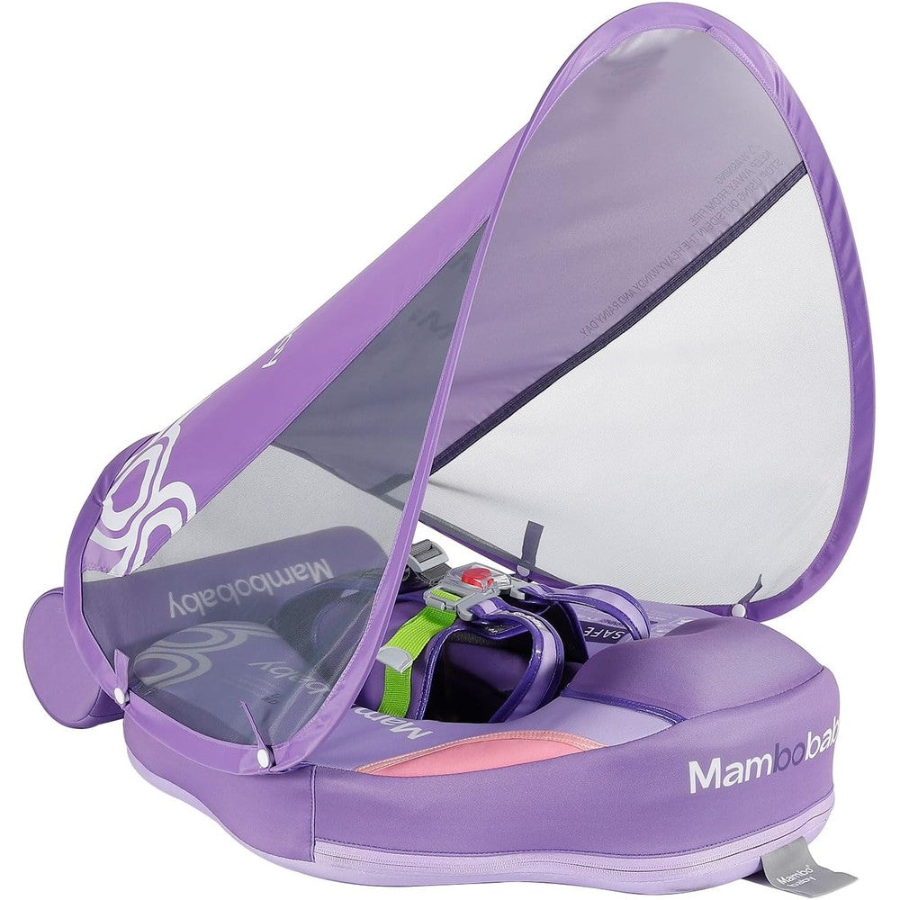 Anjeeiot Mambobaby non-inflatable purple baby float with canopy front view
