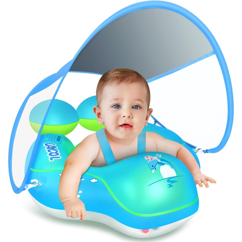 Laycol baby swimming float with sun canopy front view for pool safety