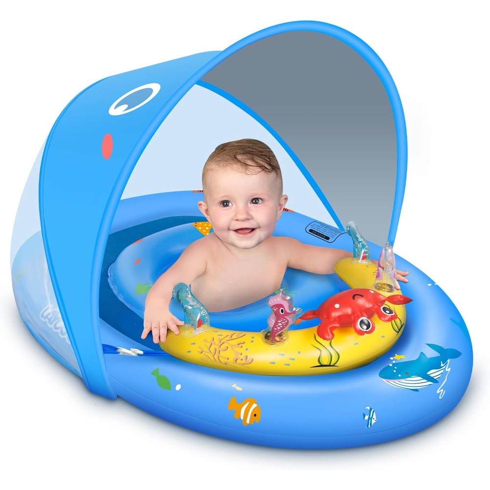Laycol baby pool float with canopy and play console front view