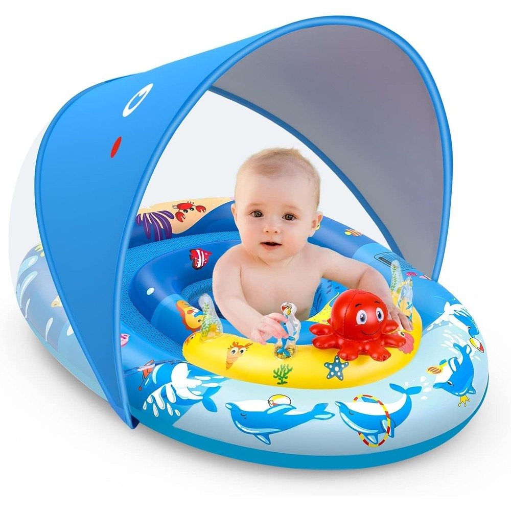 Ezigo baby pool float with UPF 50 plus canopy front view