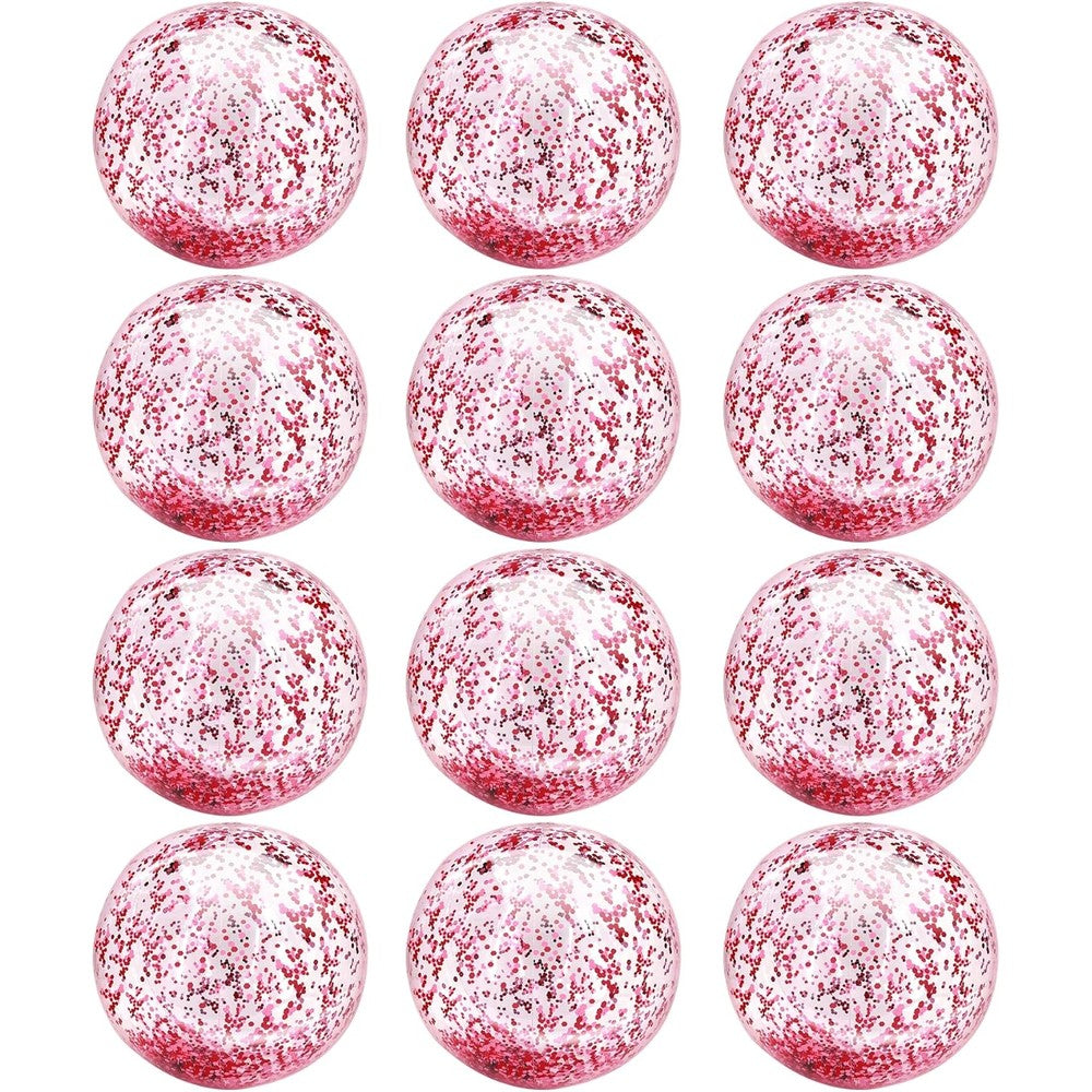 Turnmeon inflatable pink glitter beach balls twelve pack front view floating in a swimming pool.