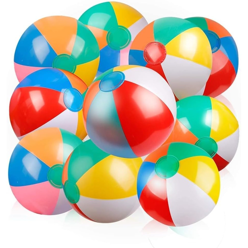 Coogam inflatable rainbow beach ball front view showing classic colorful panels for pool games.