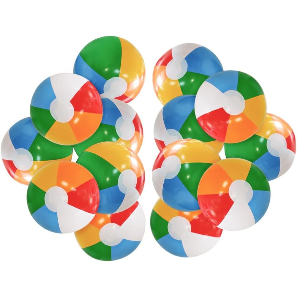 Lamnhin twelve inch beach balls pack front view showing vibrant rainbow pattern.