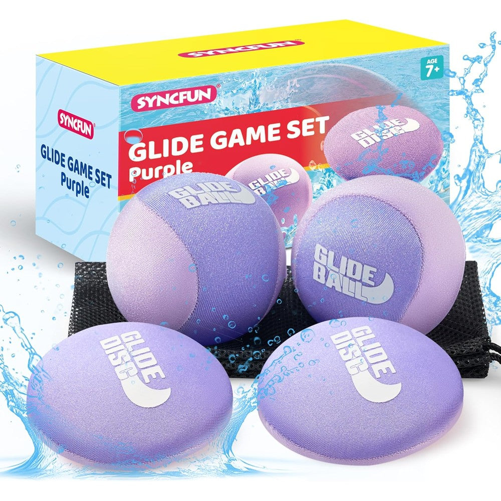 SYNCFUN skip water balls and glide discs front view showing four piece purple set