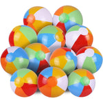 SYZ inflatable rainbow beach balls twelve pack front view showing classic six panel color design for pool parties.