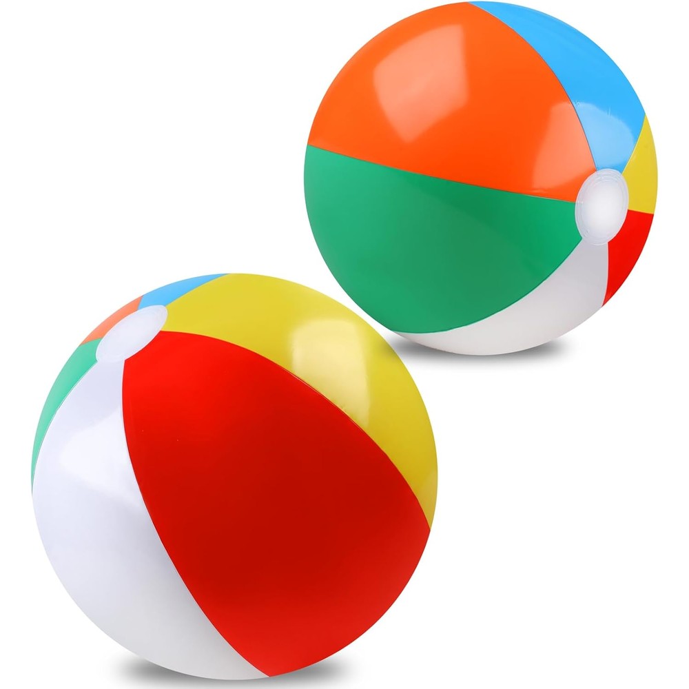 Reguicorp rainbow beach balls front view showcasing classic multi color stripes for swimming pool games.