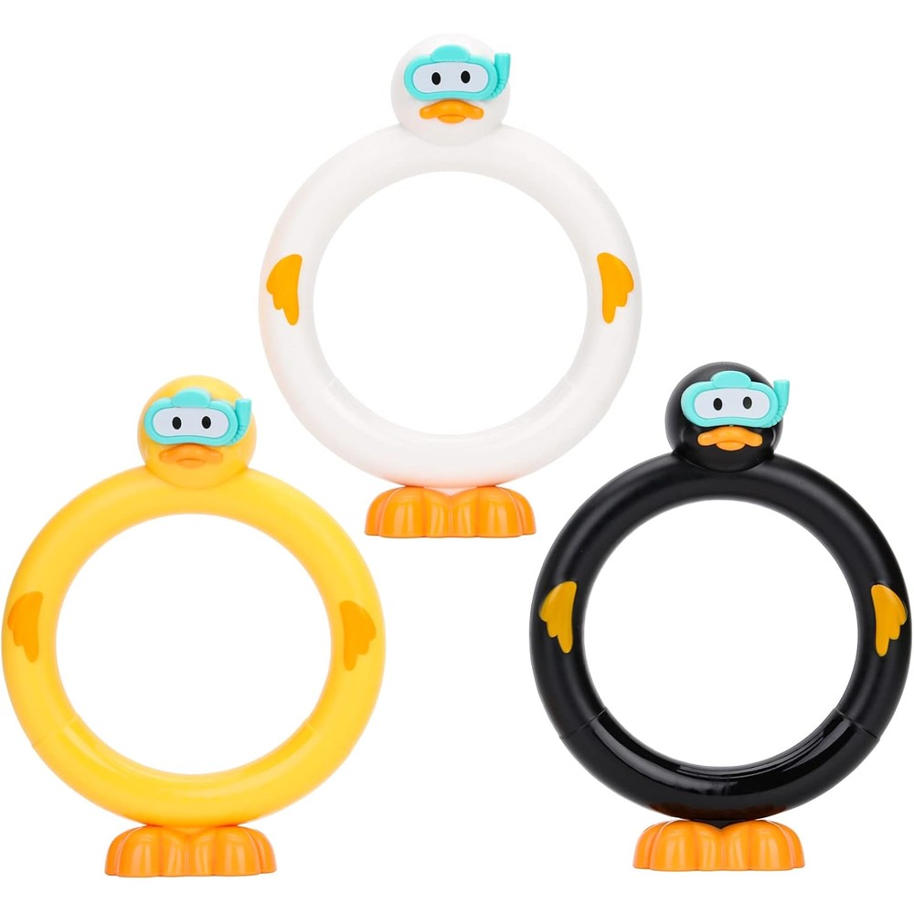 TZEKING SASBSC diving rings three piece set front view showing duck characters with snorkels for kids pool training