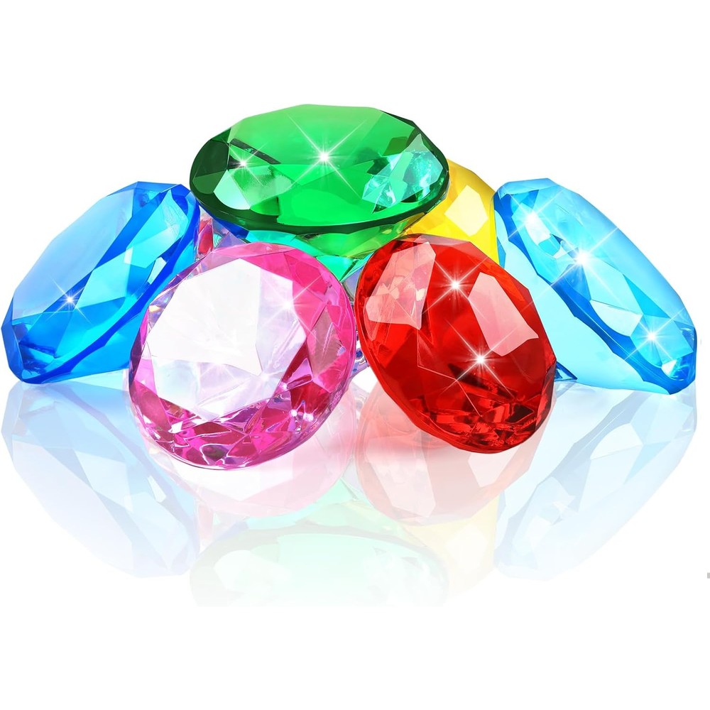 MARFOREVER Extra Large Diving Gem Pool Toys front view showing eight vibrant multicolored acrylic diamonds