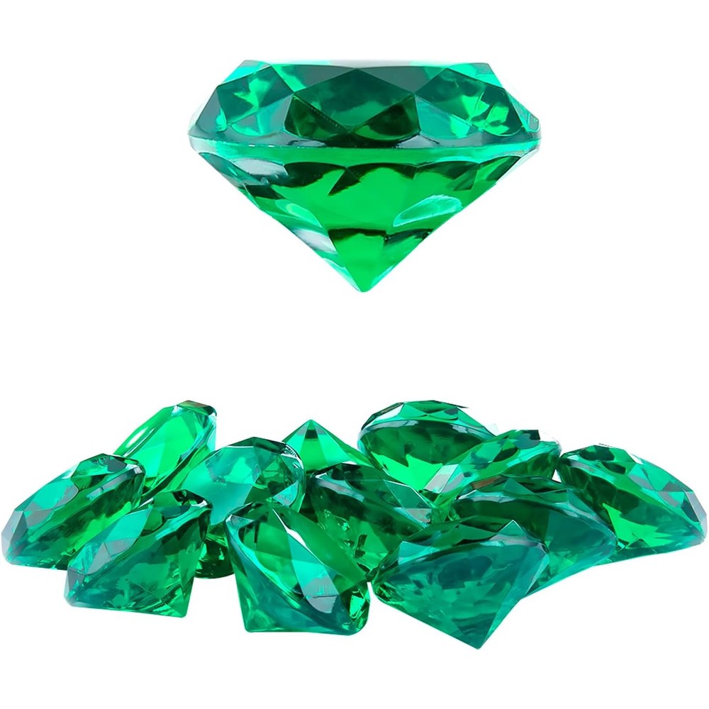Niceup fake emerald green gemstones front view showcasing brilliant faceted diamond cut shape for party decorations.