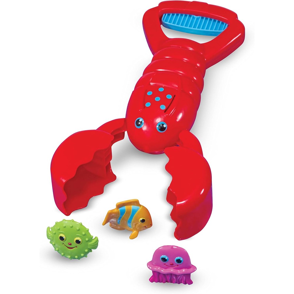 Melissa and Doug Louie Lobster Claw Catcher front view showcasing bright red squeeze handle mechanism.