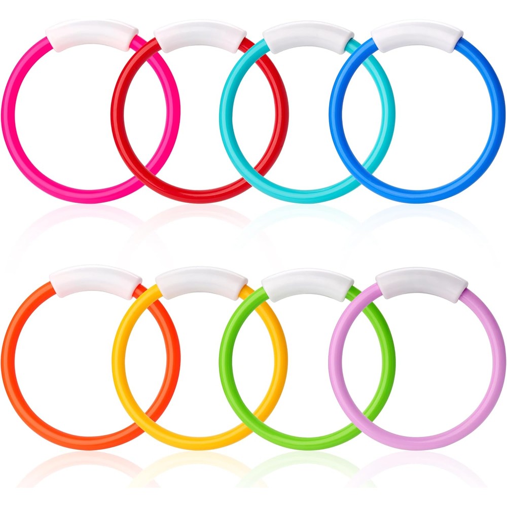 JOYIN Diving Rings Pool Toys 8 Pieces front view showing all eight vibrant colored rings stacked neatly.