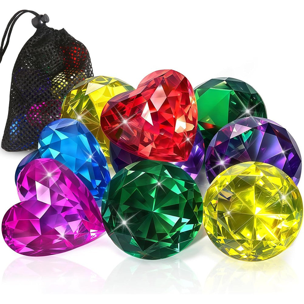 Sloosh Duchong pool toys front view of nine extra large colorful diving gems.