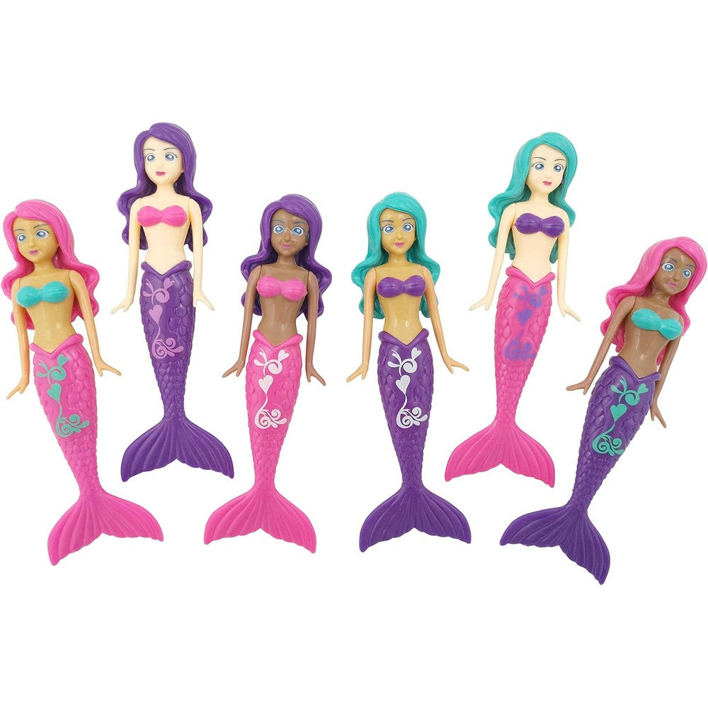 Banzai Magical Mermaids Dive Game six pack front view of packaging featuring colorful sinking pool toys.
