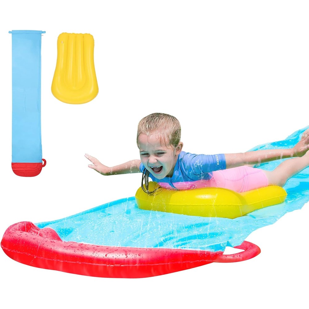 Elemara 19.1 ft inflatable water slide front view in a grassy backyard