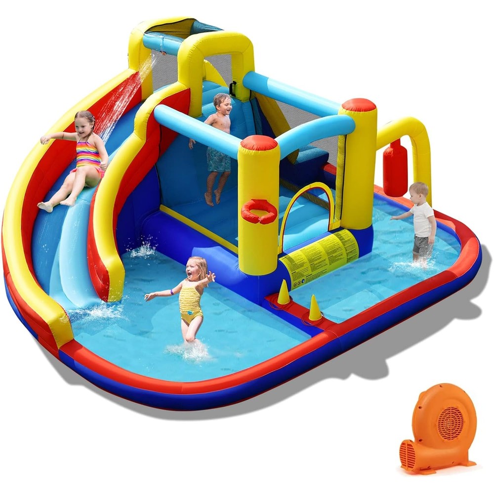 Bountech 6-In-1 Inflatable Water Slide And Bounce House With Splash Pools And Gfci Blower For Backyard Outdoor Fun - Image 1