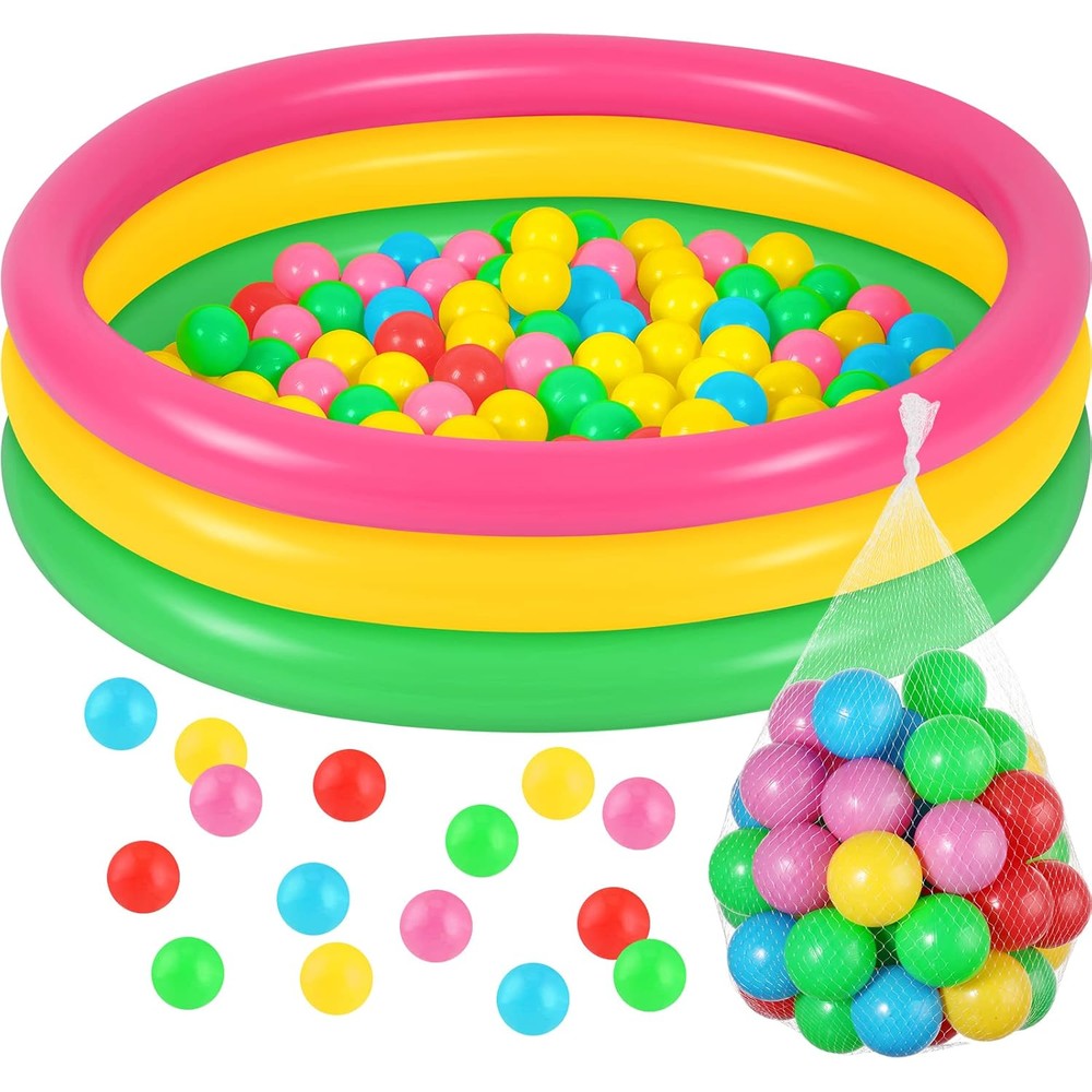 Honoson inflatable kiddie pool front view with fifty colorful balls