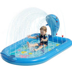 QPAU Blue Whale Inflatable Splash Pad front view showing toddler water play mat.