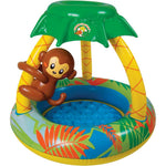 Poolmaster Go Bananas Monkey inflatable pool front view showing canopy
