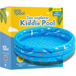 GRIP A POOL Inflatable Kiddie Pool front view showcasing the sea explorer theme print on the outside ring.