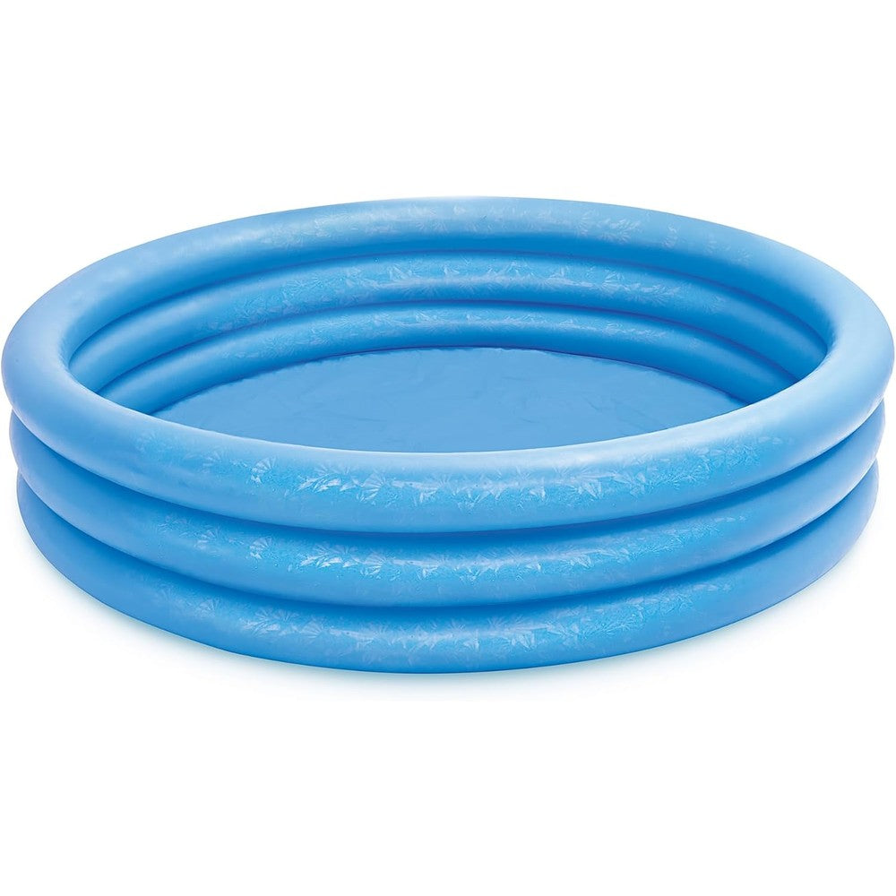 Intex Crystal Blue Inflatable Kiddie Pool front view on backyard grass lawn