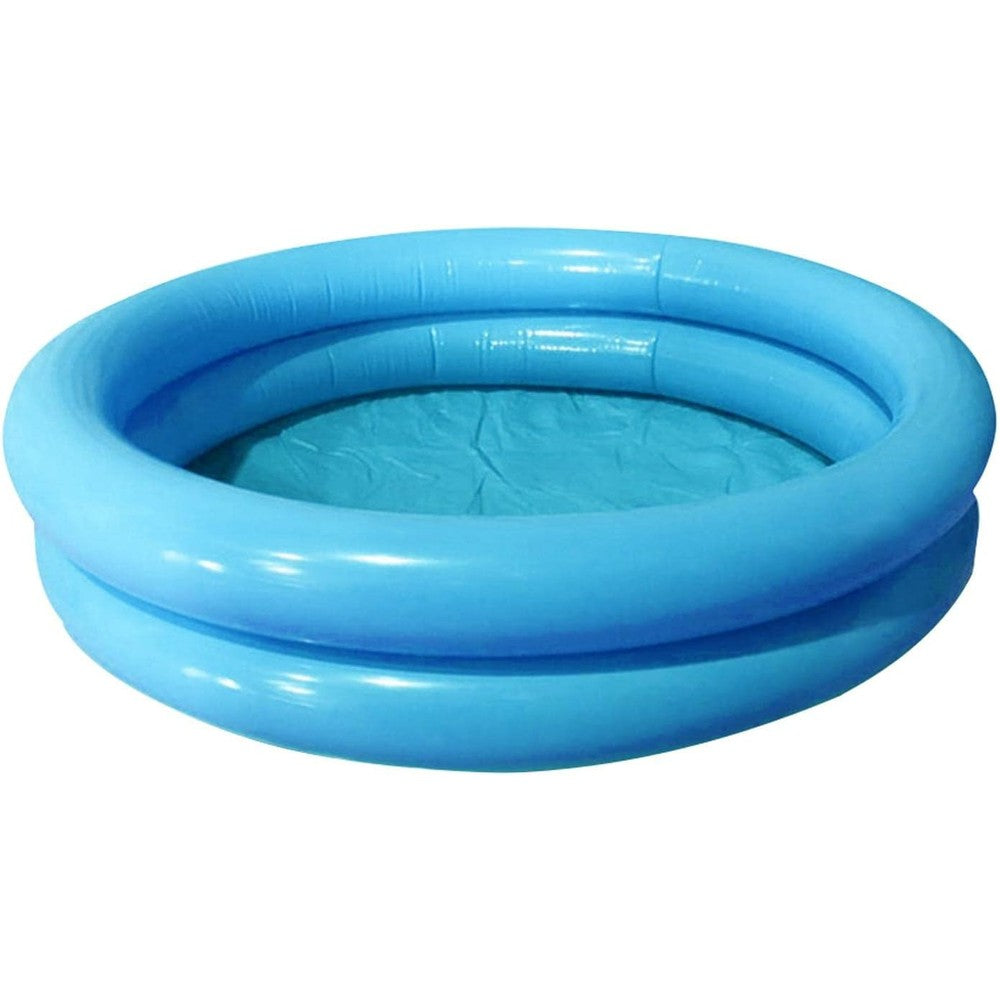 CALIDAKA inflatable baby swimming pool front view showing the blue rings on an outdoor lawn.