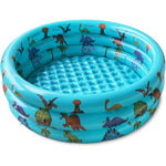 10Leccion Dinosaur Inflatable Baby Pool front view showing the three blue rings and colorful prehistoric graphics.