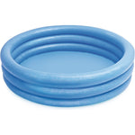 Intex Crystal Blue Inflatable Kiddie Swimming Pool front view showing three distinct blue rings on a backyard lawn.