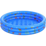 VIVI MAO inflatable baby swimming pool front view showing blue three ring design with cartoon sea creatures