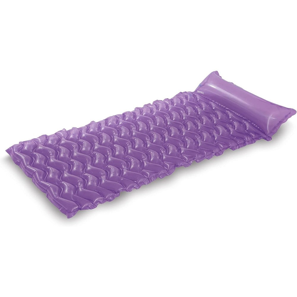 Intex Tote 'N Float Wave Inflatable Pool Mat front view showing the built-in pillow rest and unique waved surface.