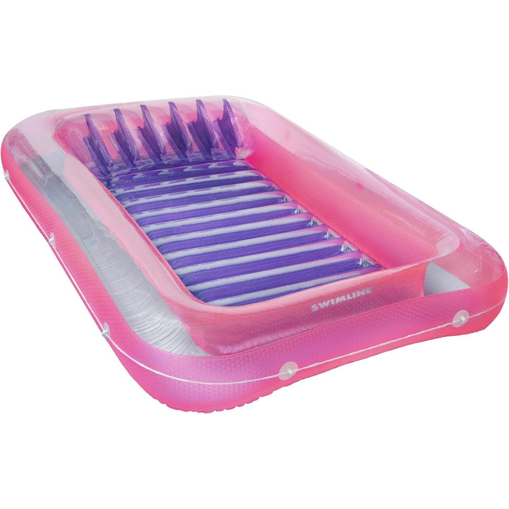 Swimline Original Suntan Tub inflatable floating lounger front view on pool water.