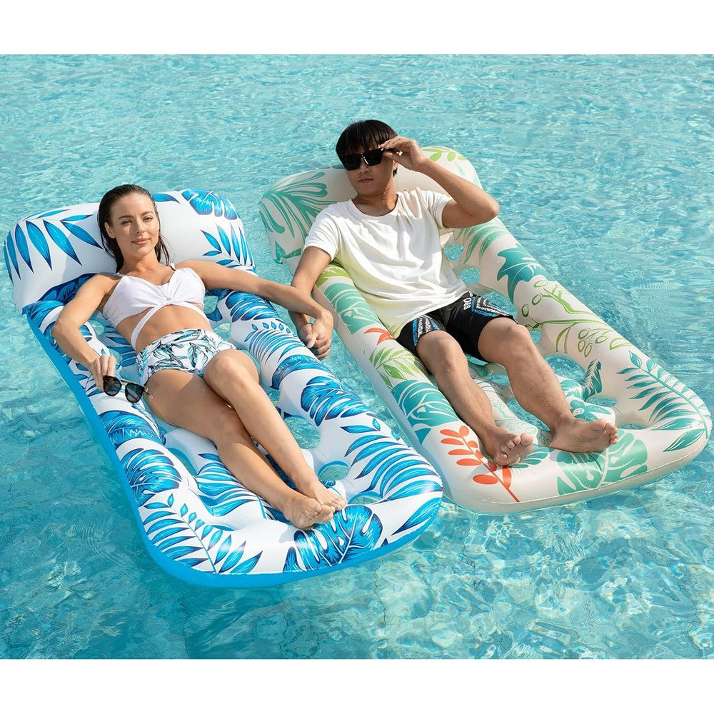 Jasonwell inflatable cooling pool float lounge front view showcasing tropical leaf pattern