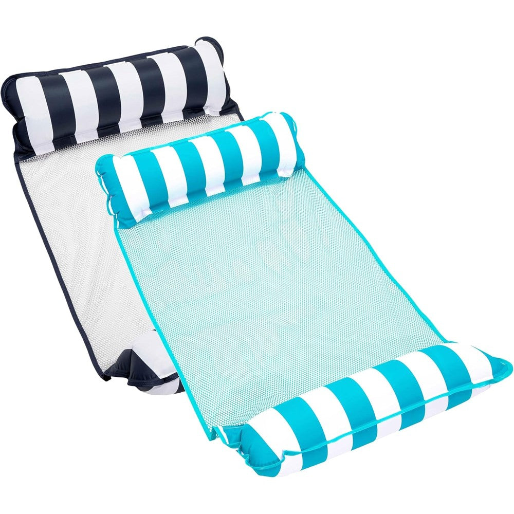 Aqua Leisure Monterey Hammock Pool Float front view showcasing the light blue design in water.