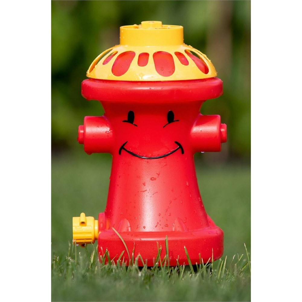 Matty's Toy Stop Henry the Hydrant Water Sprinkler front view of red and yellow outdoor toy