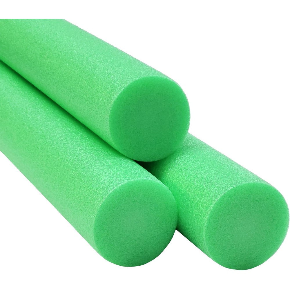Chochkees green pool noodles front view showing three pack solid core foam construction for swimming flotation