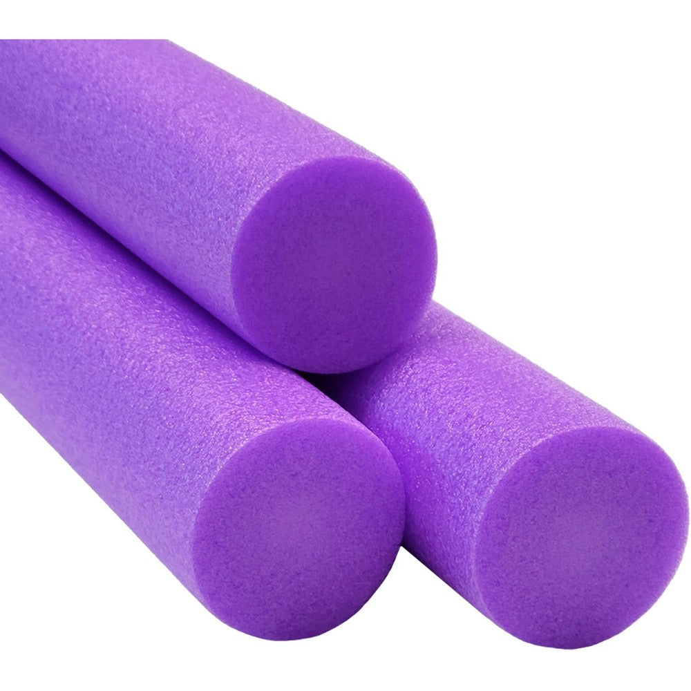 Chochkees purple pool noodles front view of three pack solid core swimming foam tubes