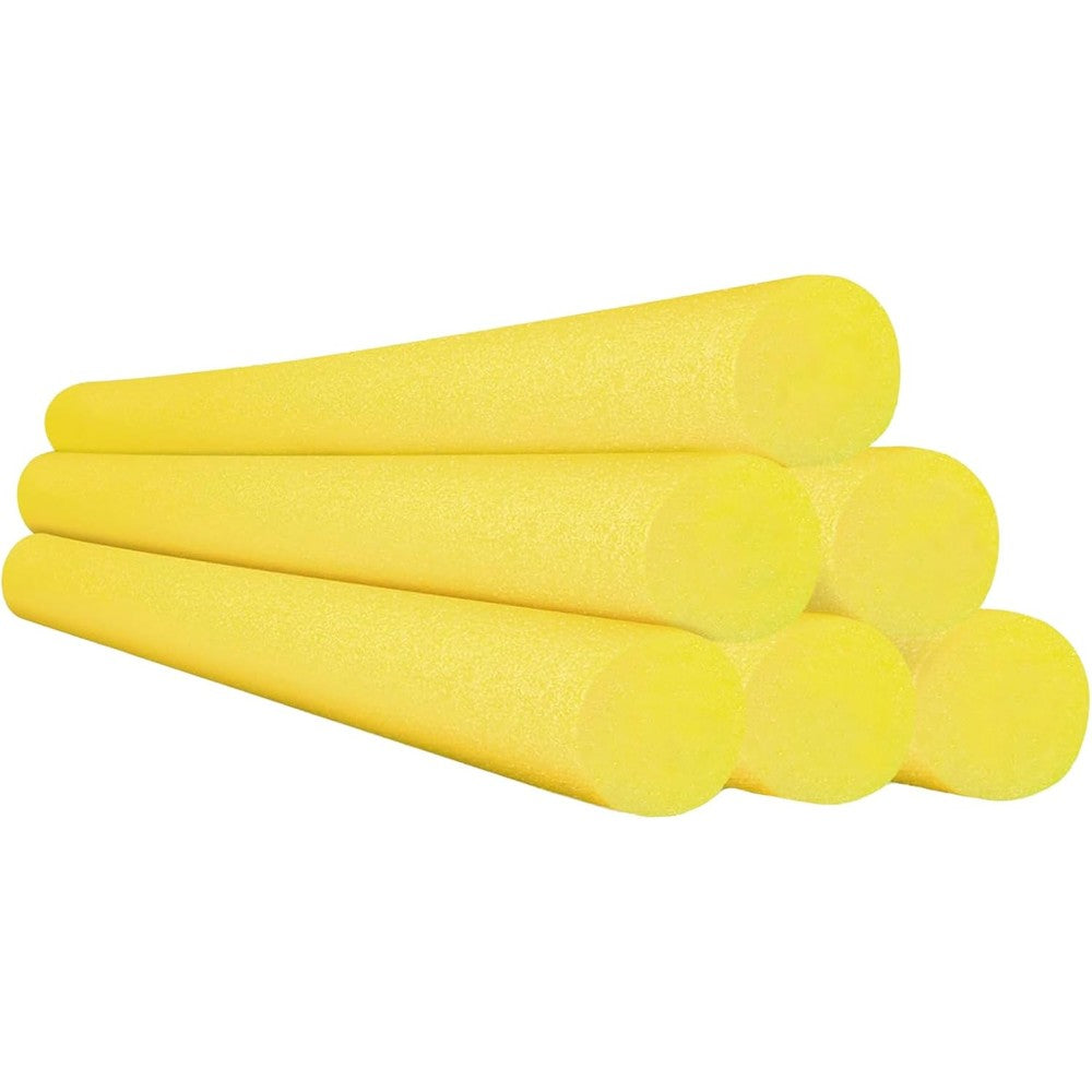 Chochkees yellow pool noodles front view showing solid core foam structure for swimming
