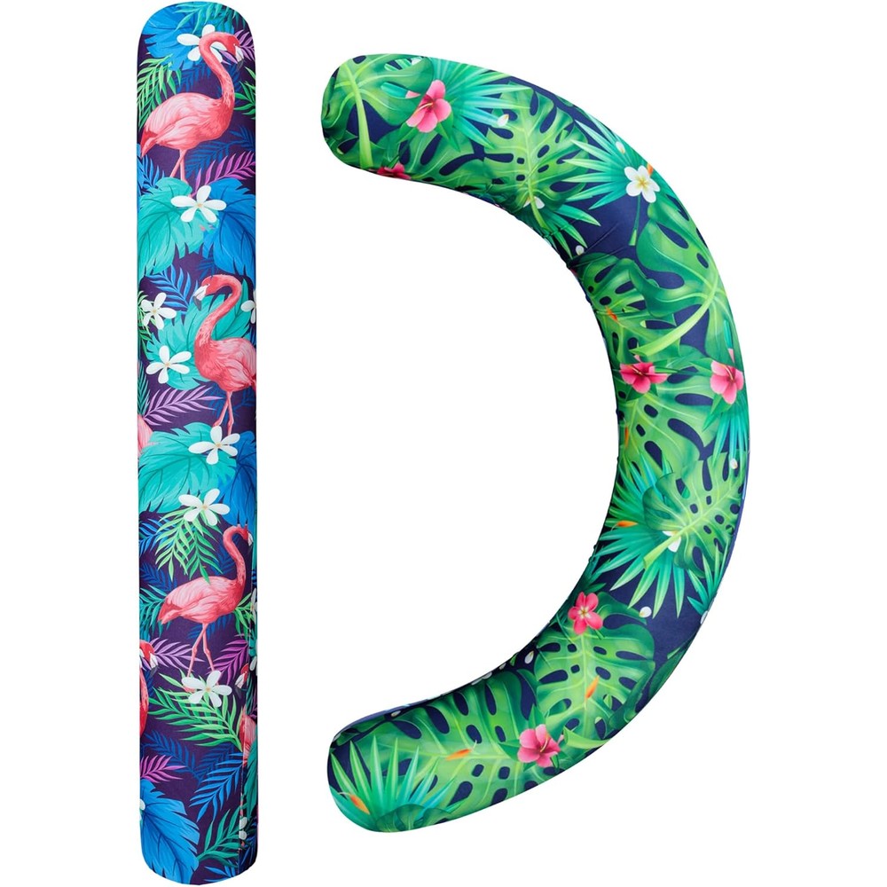 Parentswell inflatable swimming noodles set front view featuring flamingo and green leaf pattern fabric covers