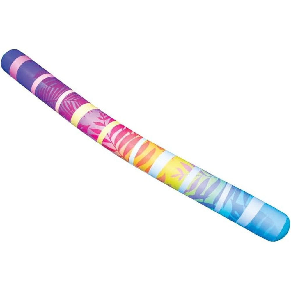 WOW Sports Tropical Inflatable Pool Noodle front view showing bright blue fabric cover with palm tree patterns