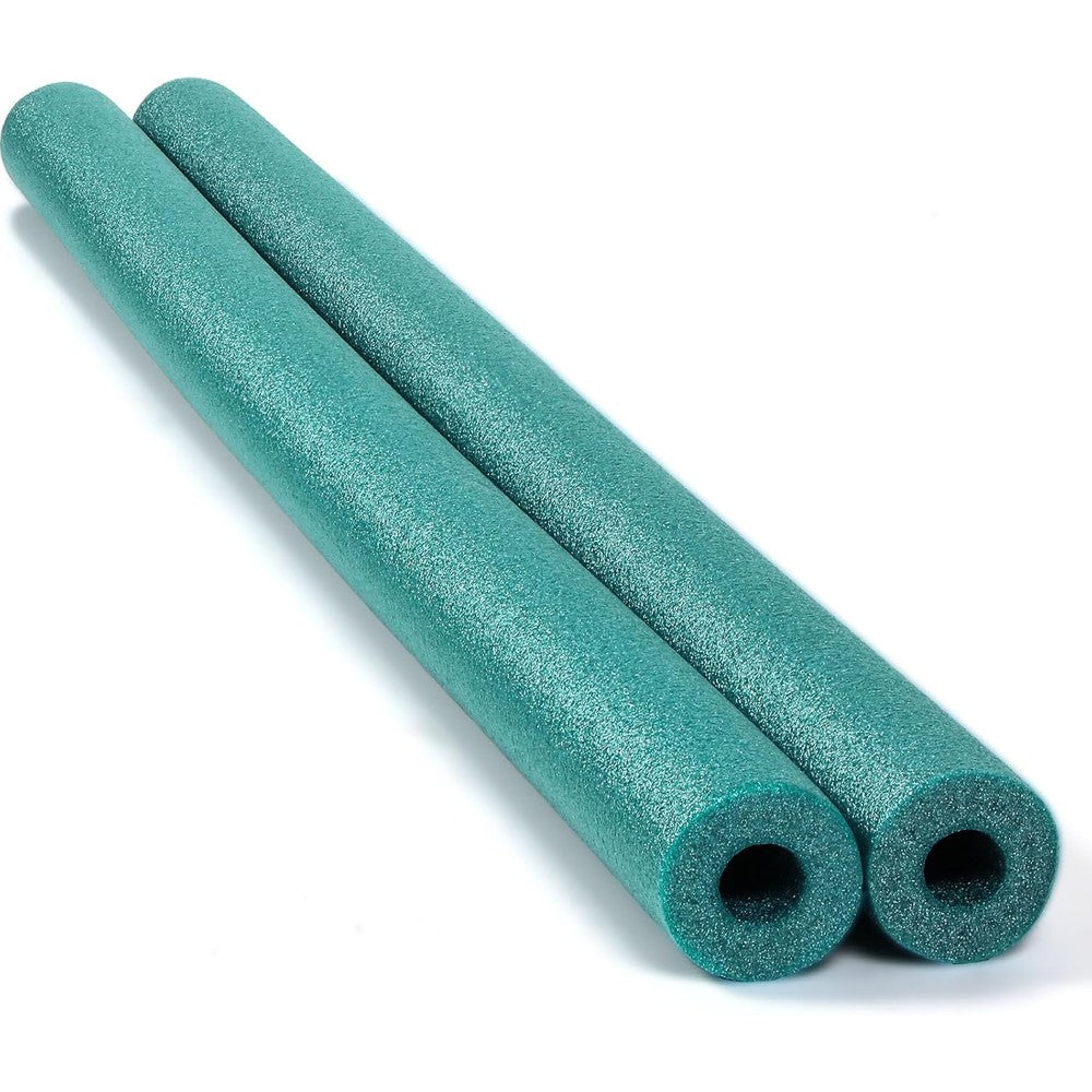 Hanaive Hollow Foam Pool Noodles front view of two vibrant green fifty-two inch swim tubes.