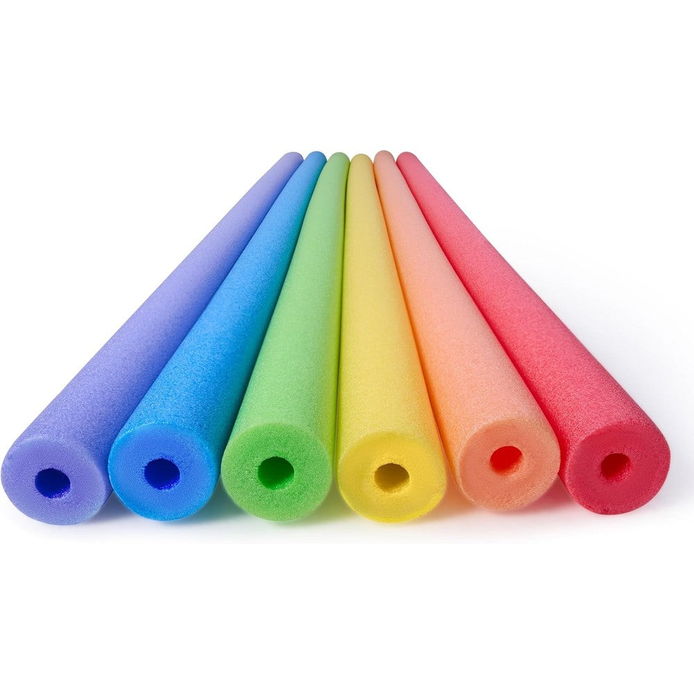 Sloosh Foam Pool Noodles Multicolor Six Pack front view showcasing vibrant rainbow colors for swimming.