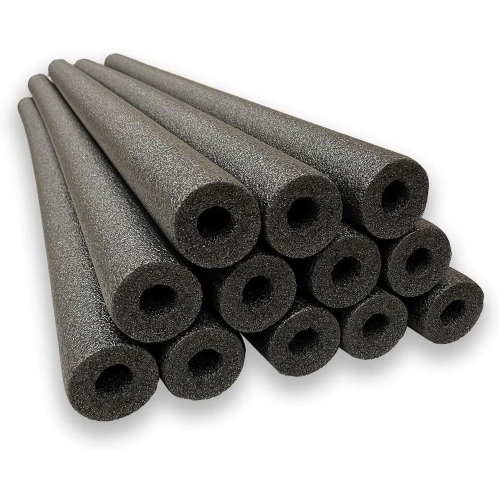 Oodles of Noodles black foam pool noodles twelve pack front view showing hollow core design