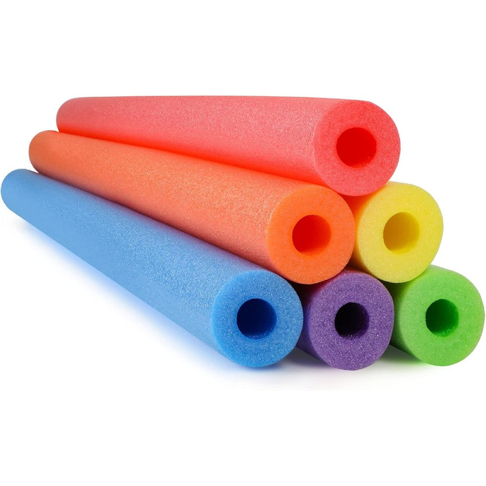 Hanaive 6 Pack Pool Noodles colorful front view showing six vibrant hollow foam tubes arranged together for swimming support