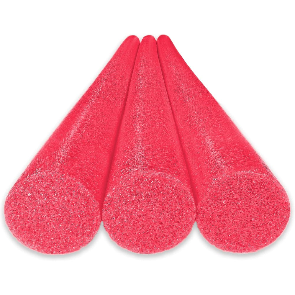 Oodles of Noodles Solid Deluxe Extra Long Pool Noodles front view of three pink premium foam tubes