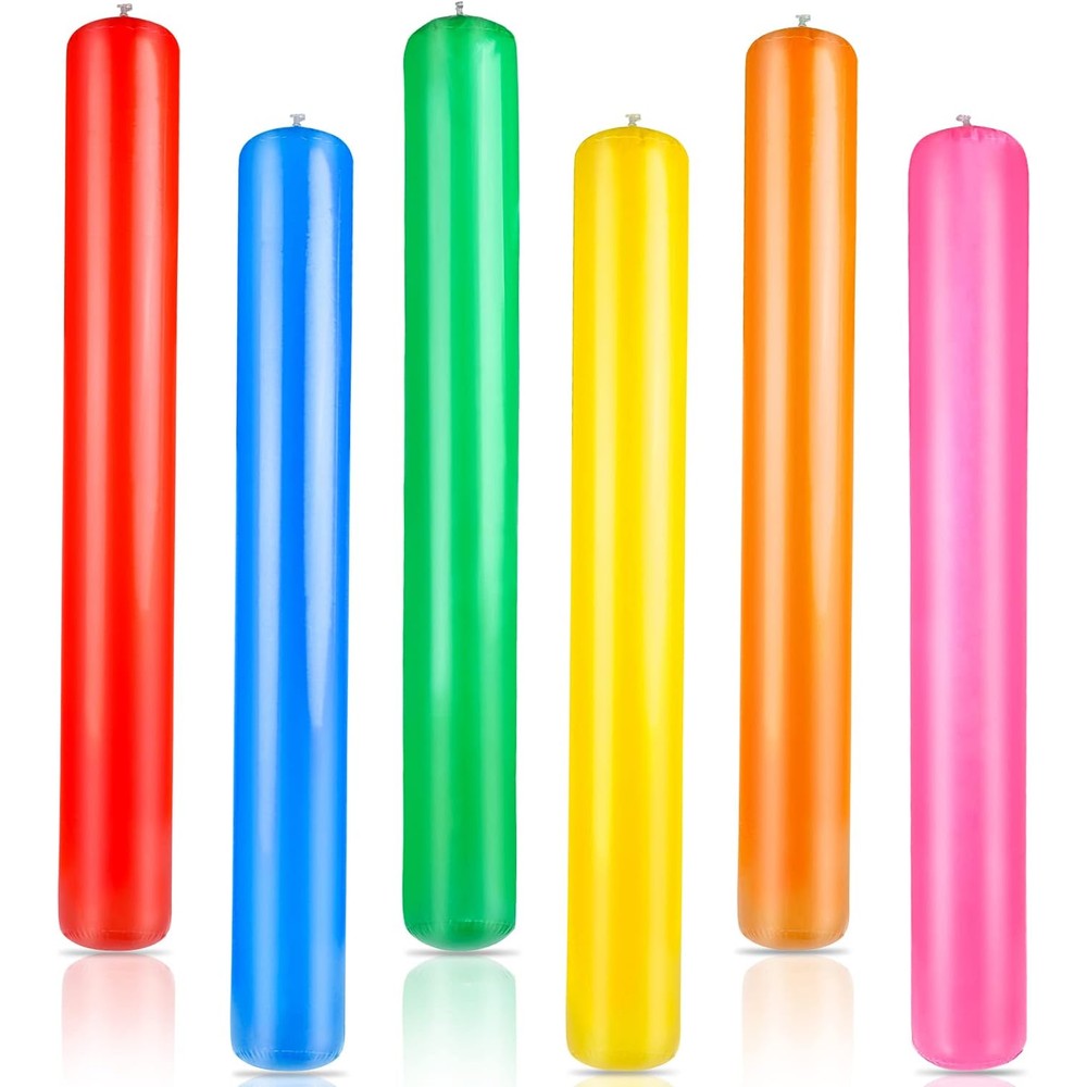 KIMOBER 6 Piece Inflatable Pool Sticks front view showing six vibrant colors inflated on water