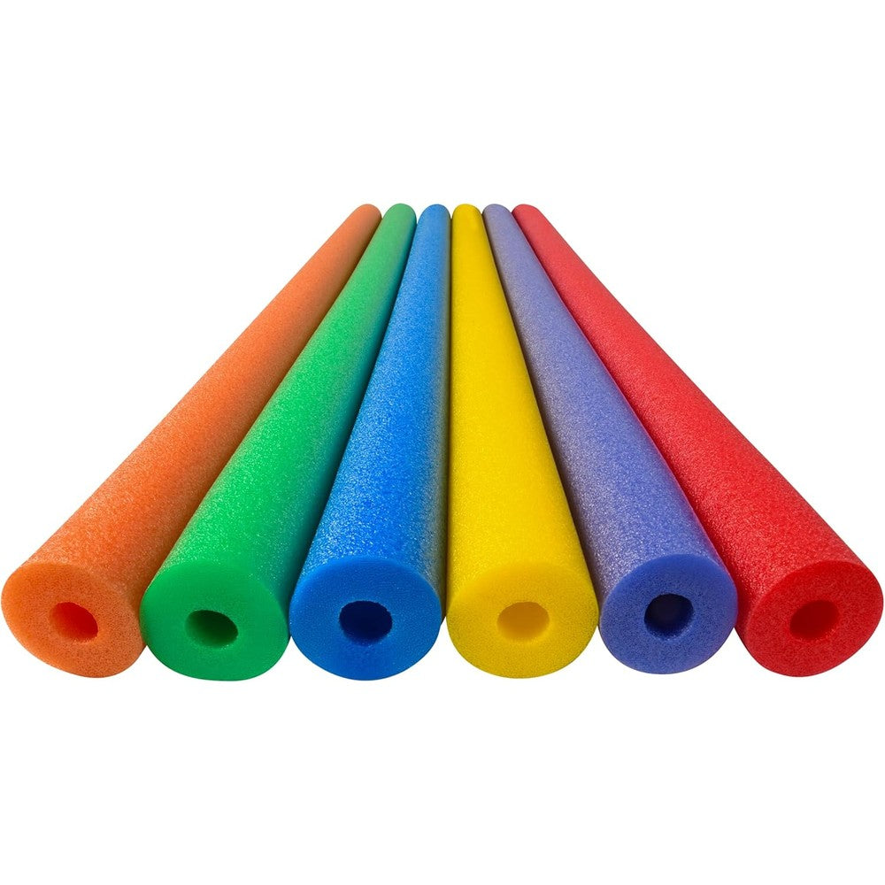 Play22 Pool Noodles Foam Six Pack front view showing six vibrant assorted colors stacked vertically.