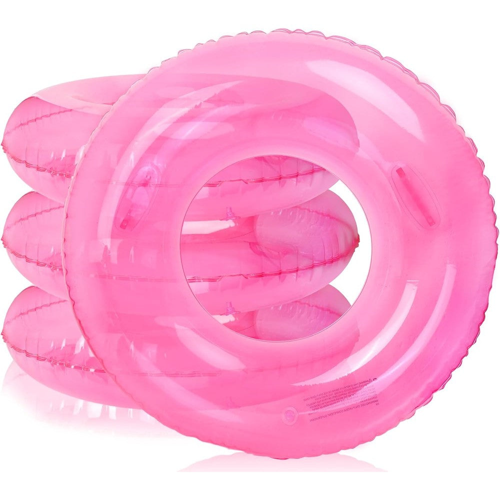 Fysuimu 4 pieces inflatable pool float set clear pink swim rings front view