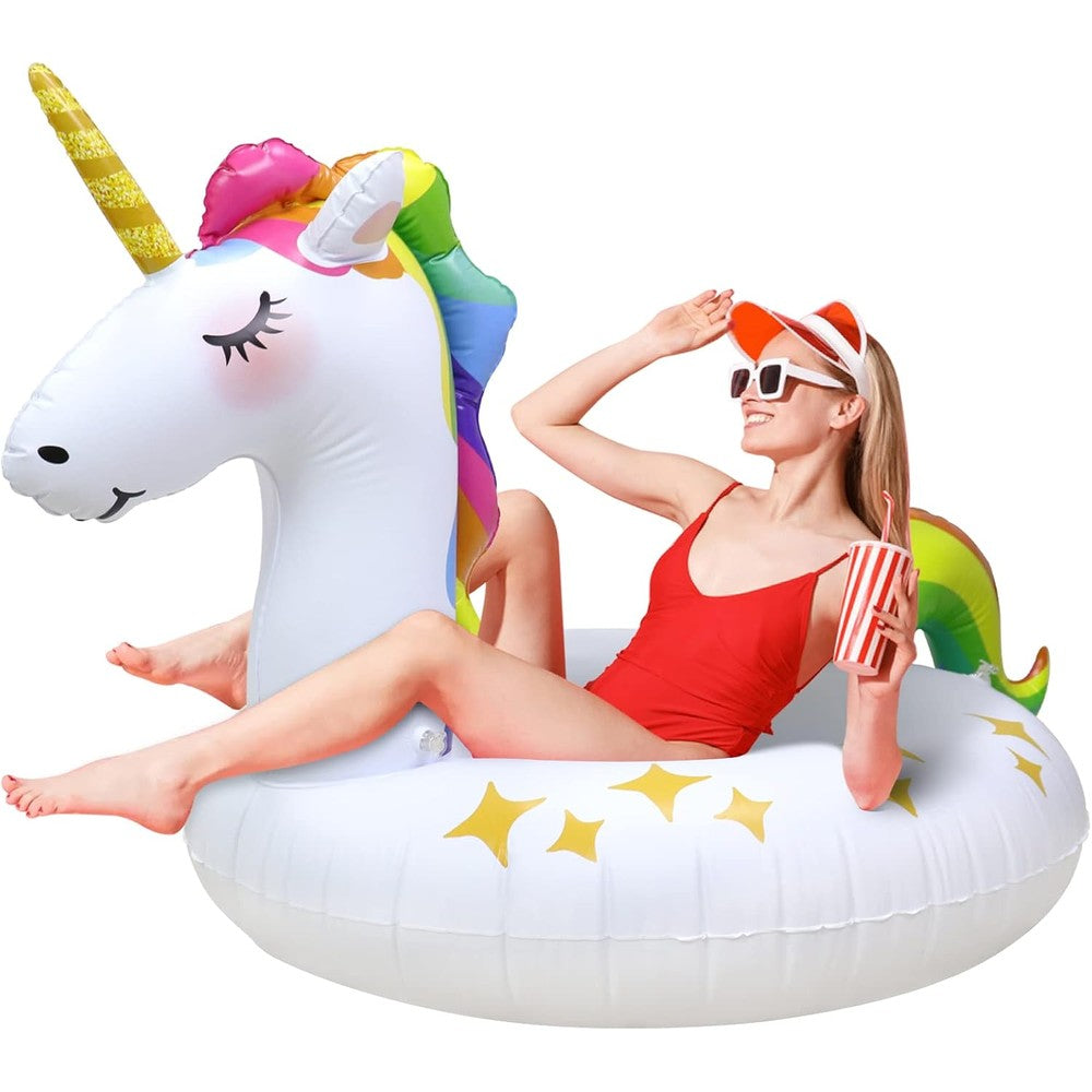 Rtudan unicorn inflatable pool float front view for swimming
