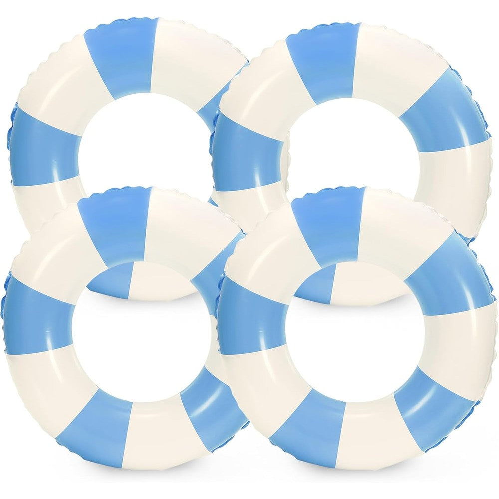 Whaline 4 pieces inflatable swimming float toy striped rings front view