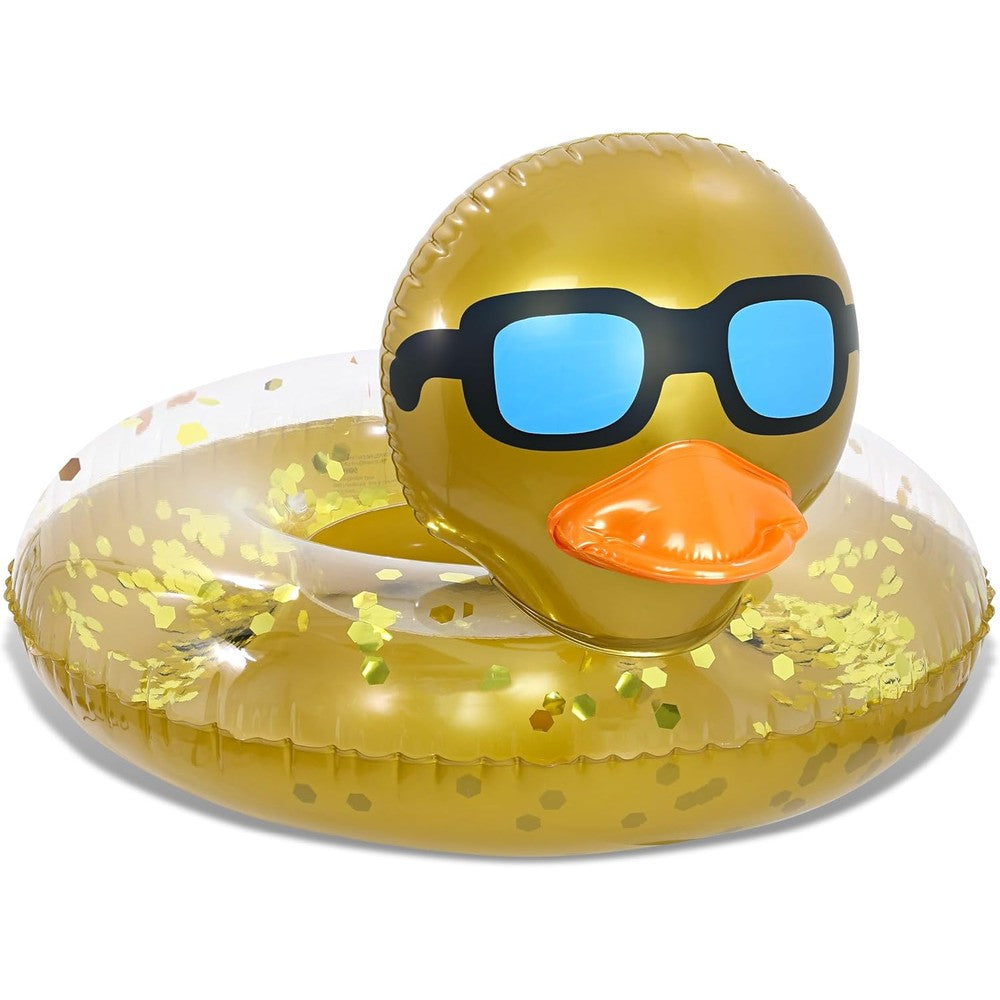 Poza Inflatable Duck Pool Float Tube front view with confetti