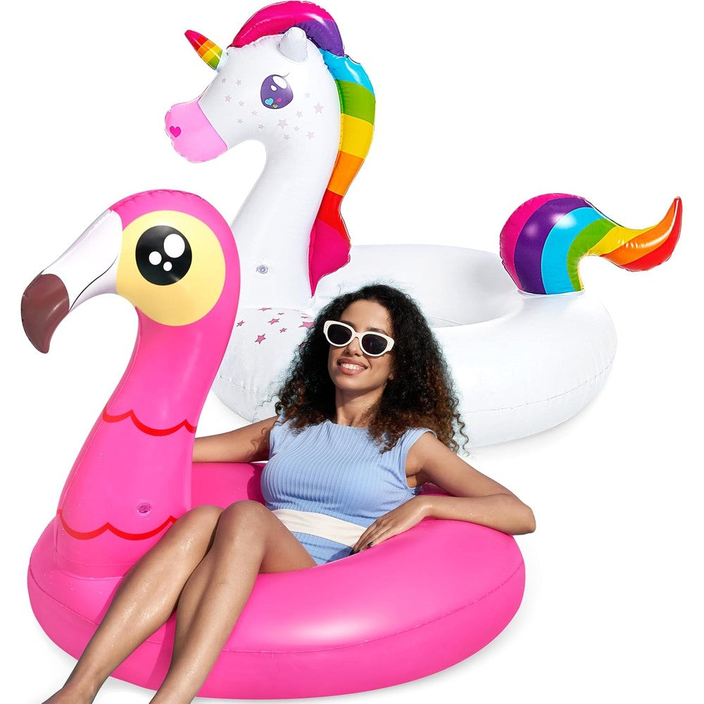 Joyin flamingo and unicorn pool float set front view